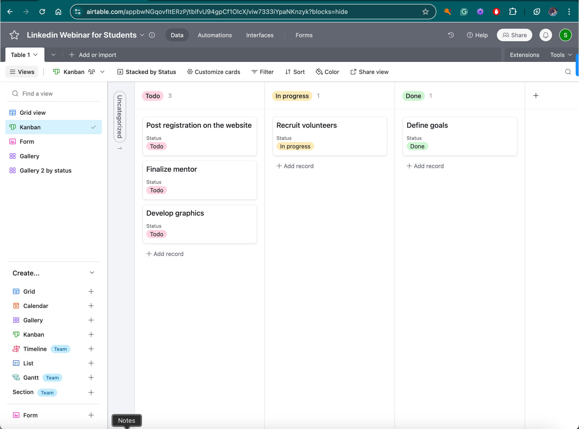 LinkedIn Webinar for Students (Airtable)