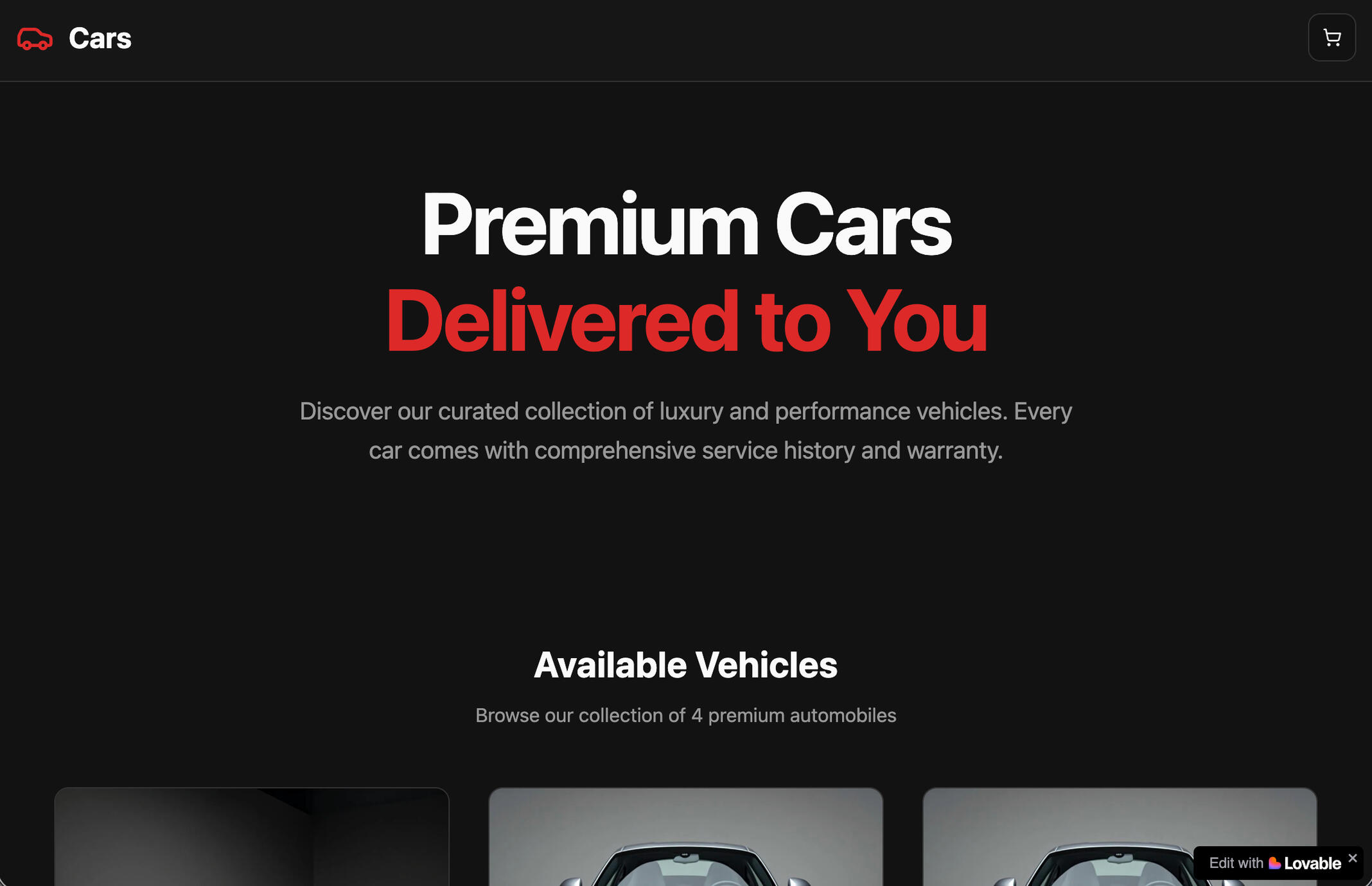 Premium Cars (Lovable, Shopify)