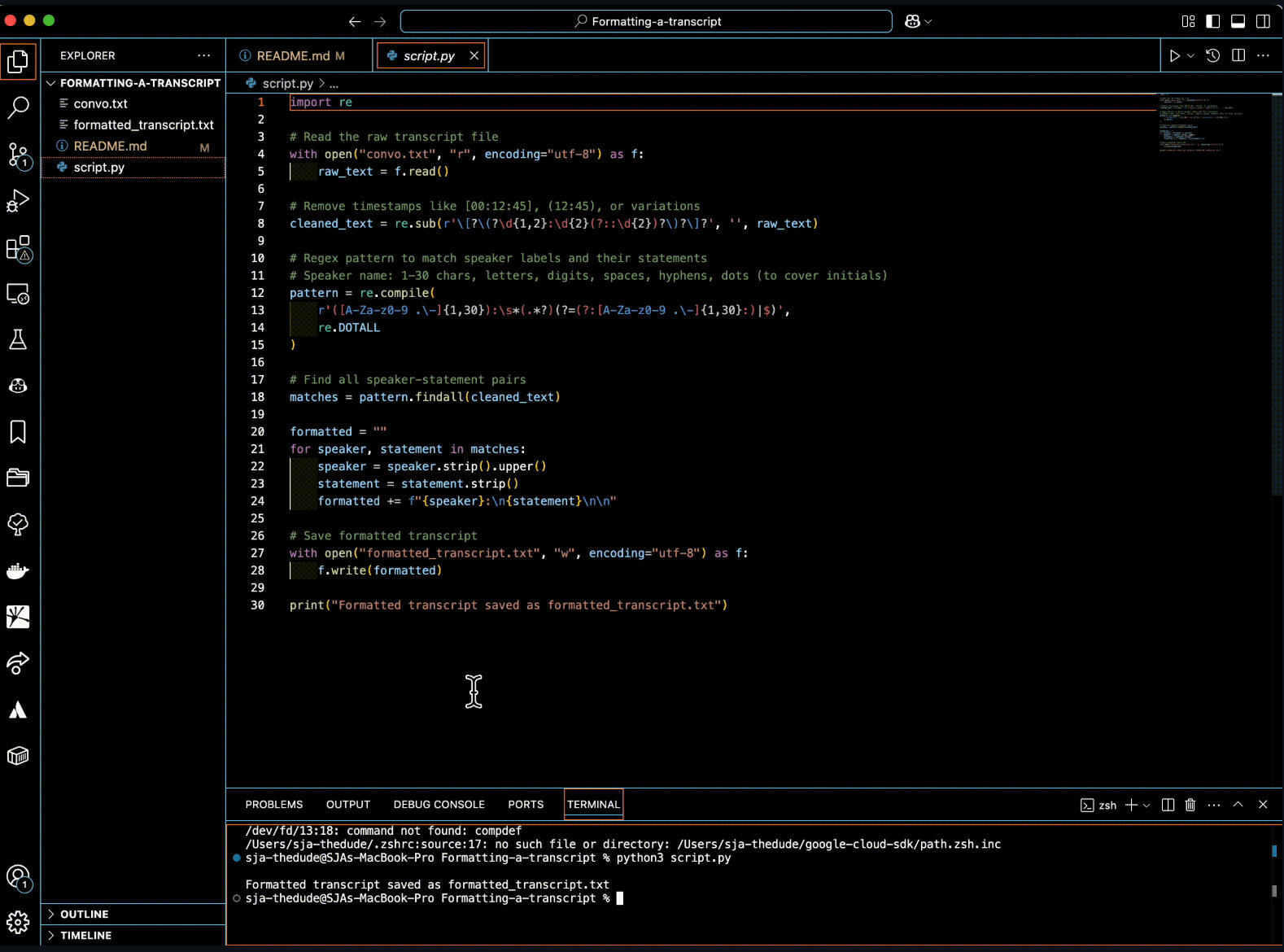 Formatting a transcript (Used: Python)